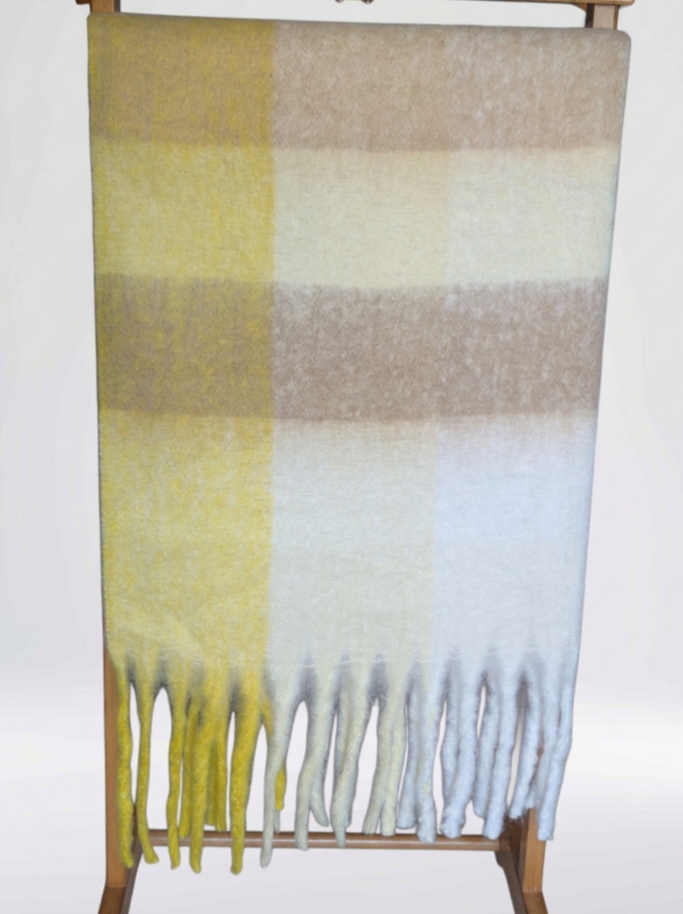 Écharpe chaude longues franges couleurs jaune beige camel très tendance - 40x200cm – Image 2