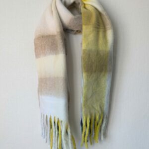 Écharpe chaude longues franges couleurs jaune beige camel très tendance - 40x200cm